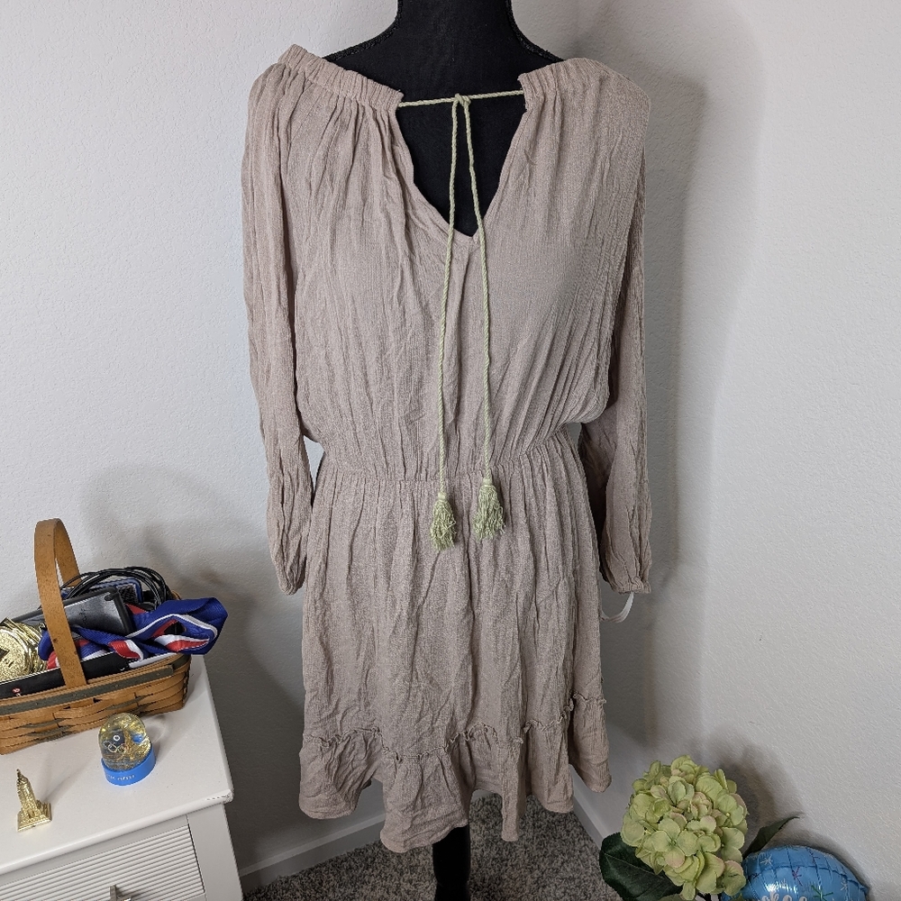 💘 NWT Missguided Taupe Bardot Tassel Dress Size 6 - Picture 2 of 8